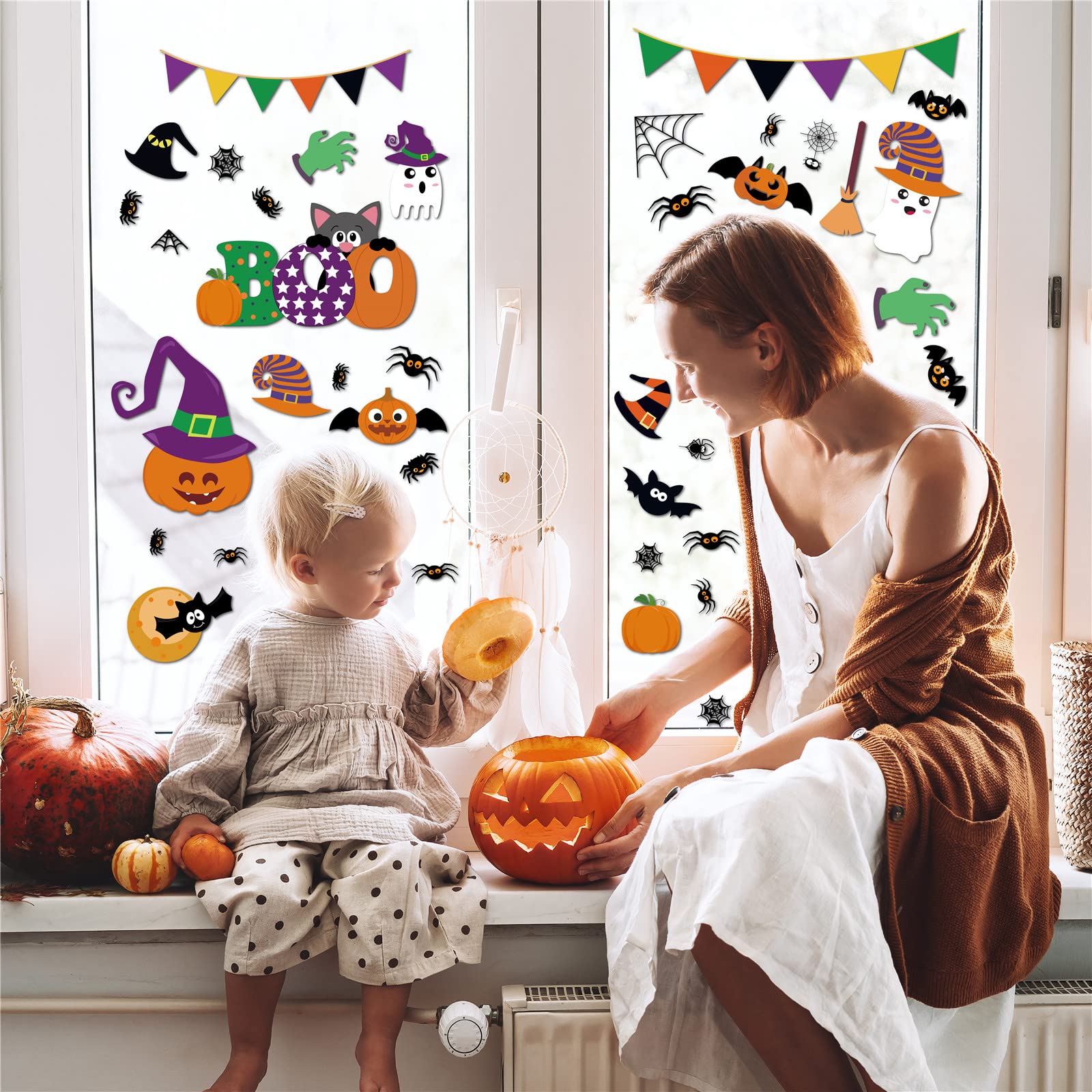 Purple Halloween Window Clings – 232PCS Gel Stickers with Ghosts, Pumpkins & Skulls