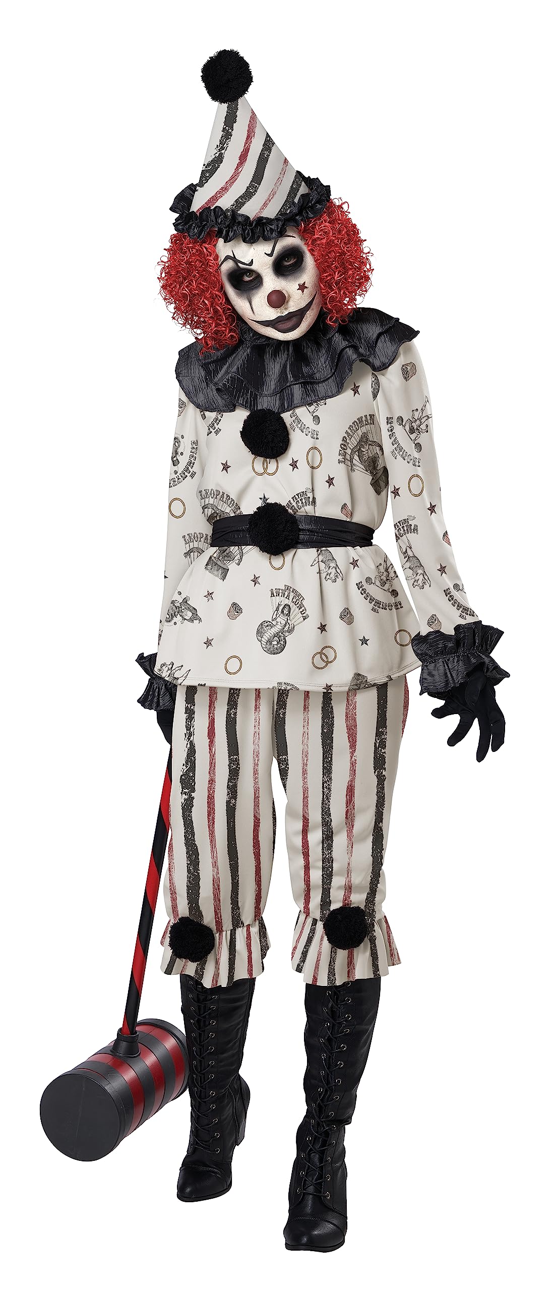 Classic White Clown Costume – X-Large Vintage Pierrot Outfit with Pom-Poms & Taffeta Belt by California Costumes