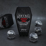 Vampire Fangs Set with Coffin Box – 4 Sizes Realistic White Fake Teeth with Adhesive (13mm–19mm)