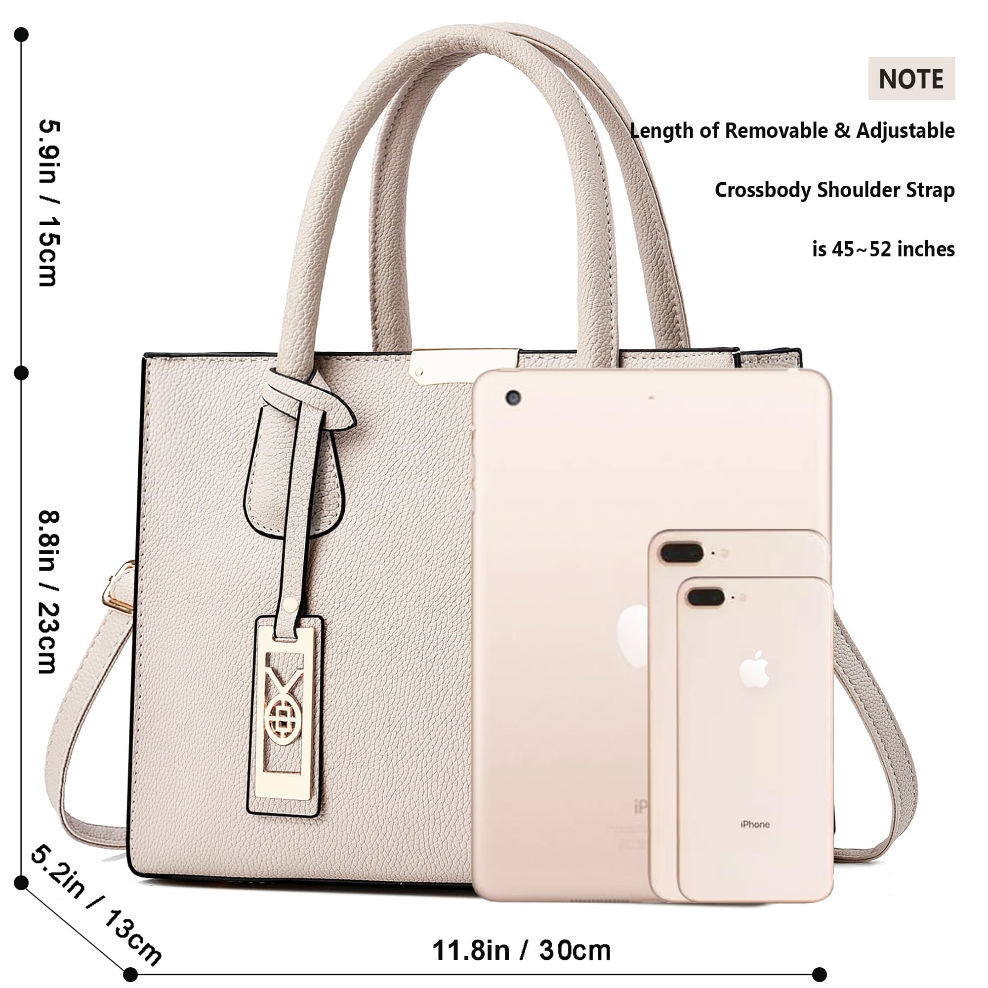 CHICAROUSAL PU Leather Tote & Crossbody Bag for Women – Top Handle Satchel with Multi-Pocket Design (Liz Cream Grey)