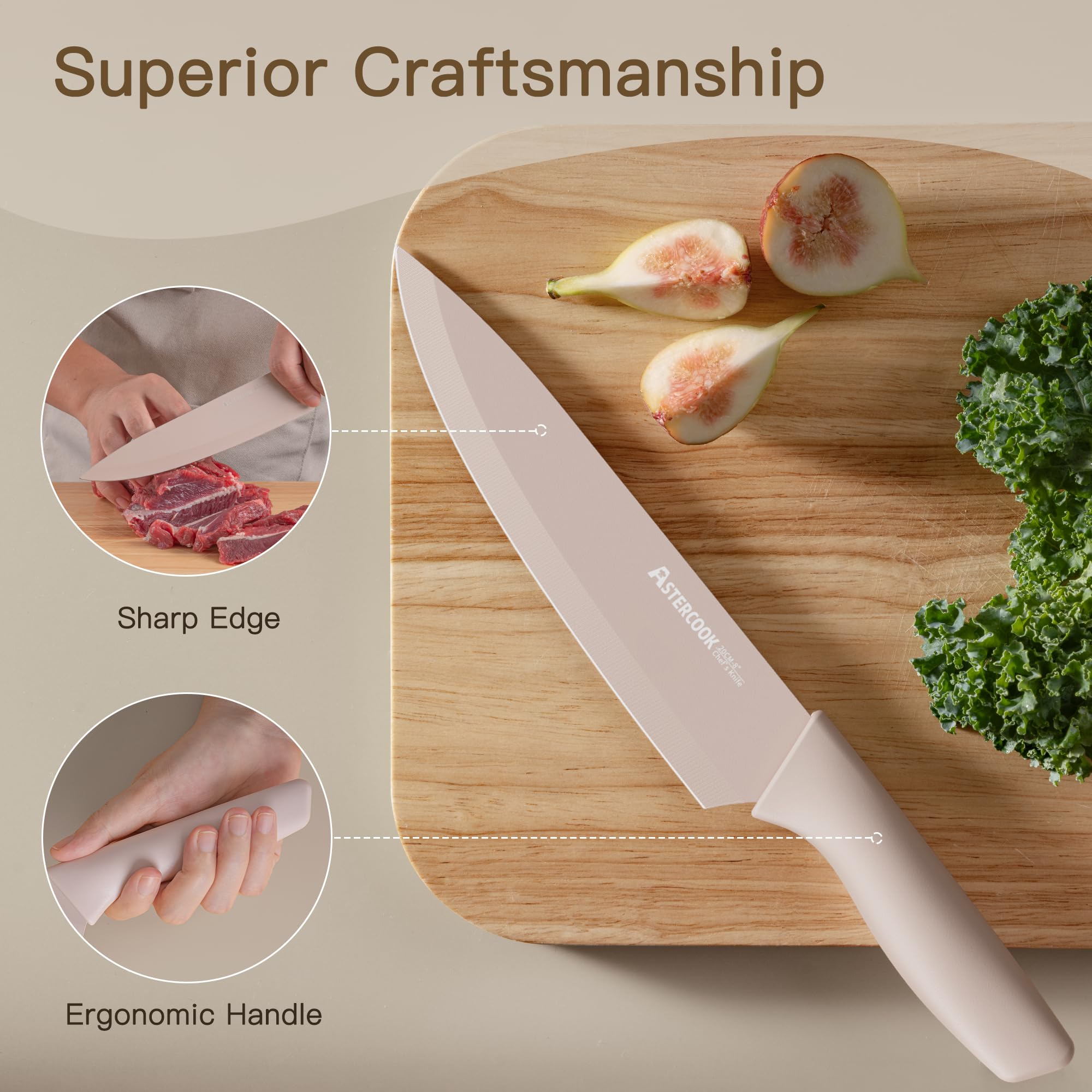 7-Piece Kitchen Knife Set with Blade Guards – Chef, Santoku, Bread & Utility Knives