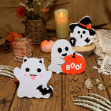 Cute Wooden Ghost Decor Set – 3-Piece Halloween Tabletop Decorations in Orange, Black & White