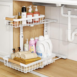 PXRACK Under Sink Organizer 2-Pack – Adjustable Height 2-Tier Pull-Out C-Shape Cabinet Storage for Kitchen & Bathroom