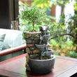 4-Bowl Rockery Tabletop Water Fountain with LED & Self-Watering Plant Pot (Indoor Zen Garden)