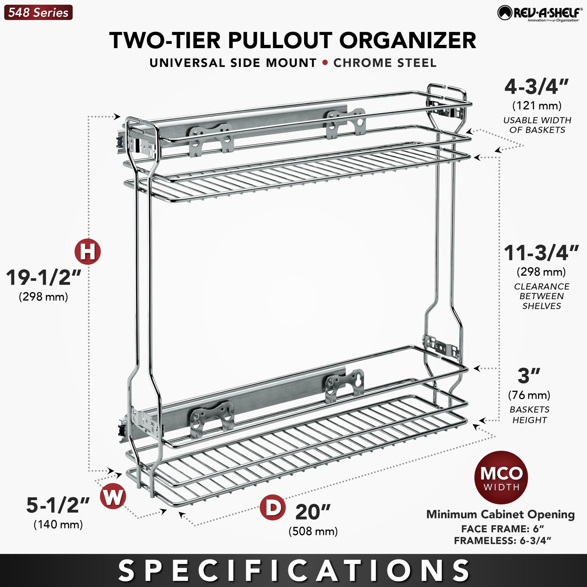 Slim 2-Tier Pull-Out Side Cabinet Organizer – Silver Steel Wire Basket Shelf