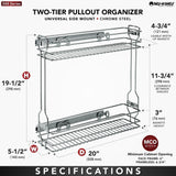 Slim 2-Tier Pull-Out Side Cabinet Organizer – Silver Steel Wire Basket Shelf