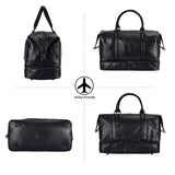Leather Travel Duffel Bag with Shoe Compartment – Large Waterproof PU Weekender Carry-On Bag (Black)
