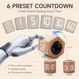 EXLLIY Wood Grain Gravity Cube Timer with Vibration Mode, Illuminated Display & USB-C Rechargeable Design