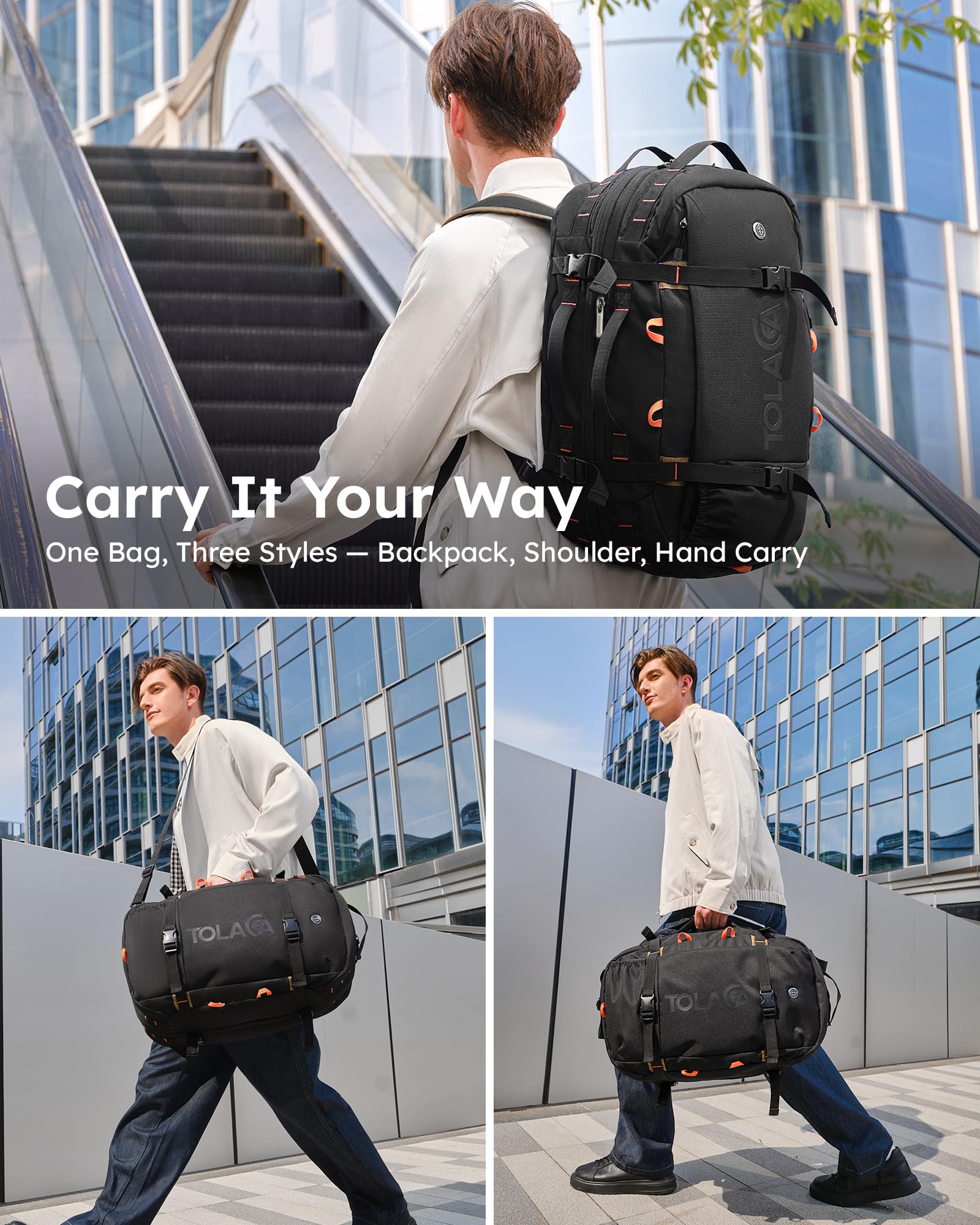Tolaccea Expandable Carry-On Travel Backpack 40L–50L with TSA-Approved Design and Laptop Compartment