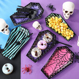 Halloween Coffin Plates & Black Forks Set – 48 Pcs Disposable Scary Sweet Tableware for 24 Guests