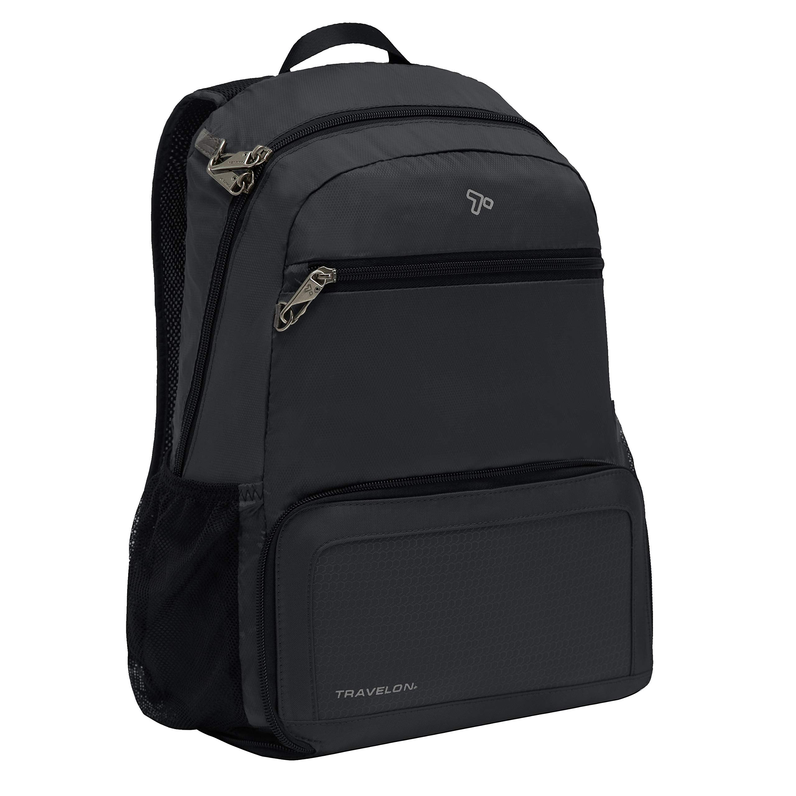 Travelon Active Packable Anti-Theft Backpack – Lightweight Foldable Travel Daypack with RFID Protection (Black)