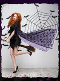 Purple Gothic Witch Lace Cape with Hood – Bat Pattern Halloween Cloak for Women (71" Length)