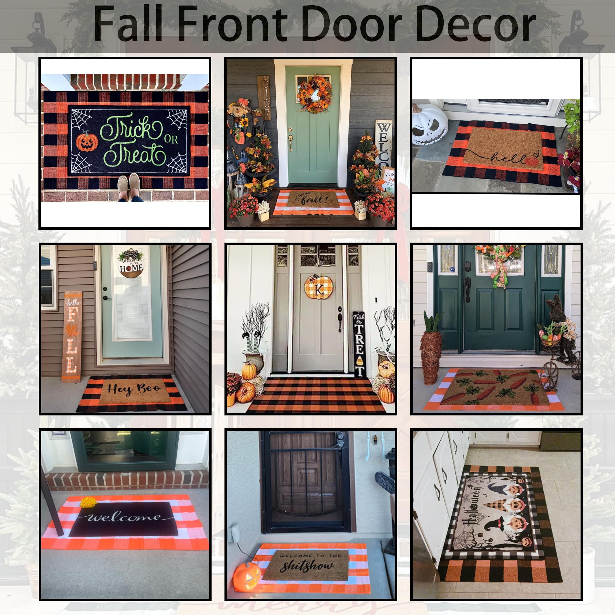 Orange & Black Plaid Cotton Rug – 28x43" Washable Fall Doormat for Porch, Entryway & Halloween Decor