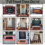 Orange & Black Plaid Cotton Rug – 28x43" Washable Fall Doormat for Porch, Entryway & Halloween Decor