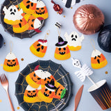 24PCS Halloween Candy Corn Wooden Ornaments – Cute Kawaii Candy Theme Hanging Decorations with Burlap Rope (8 Styles, Orange)