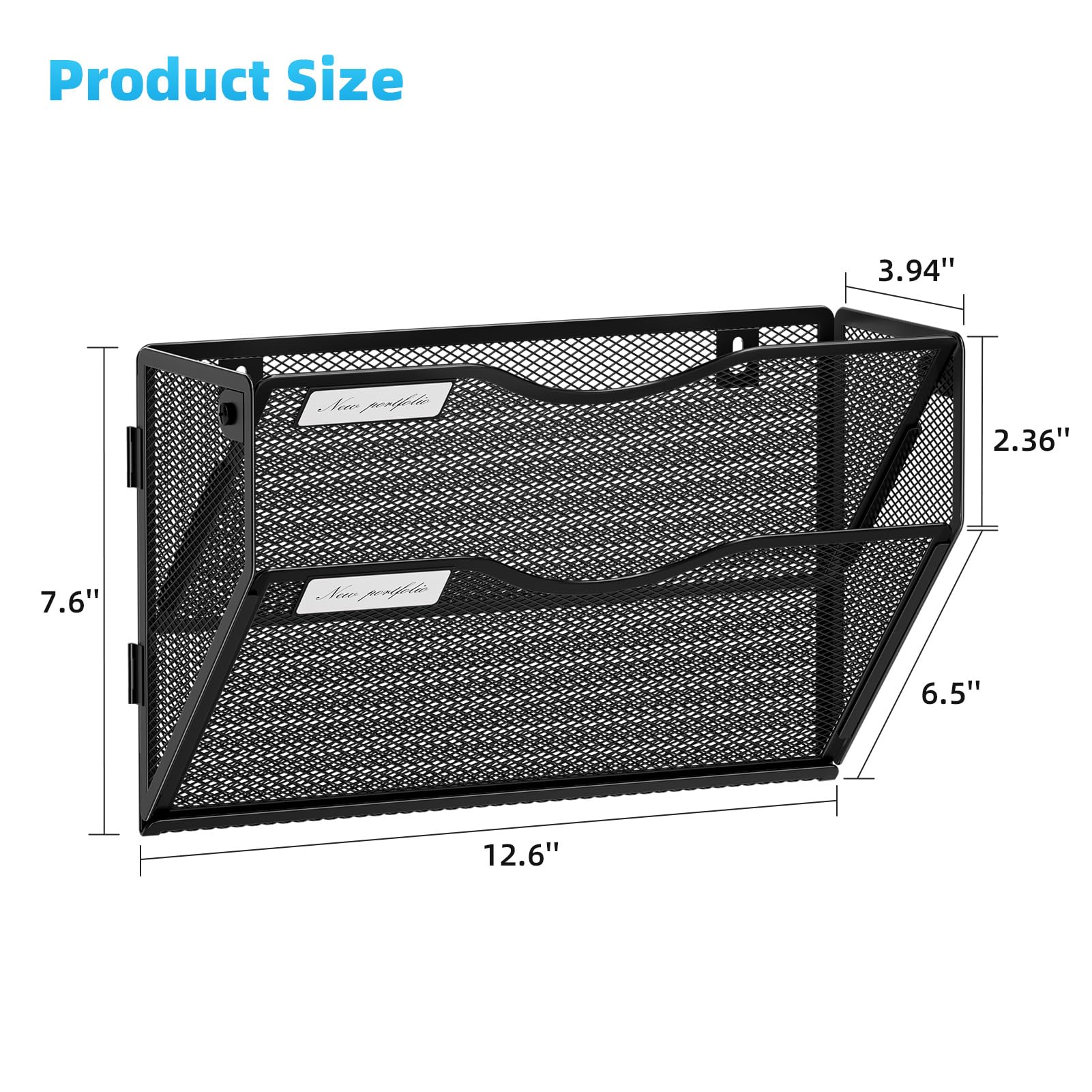 Marbrasse Wall-Mounted 2-Tier File Holder – Vertical Mesh Document & Mail Organizer for Office and Home (Black)