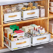 No-Drill Pull-Out Cabinet Organizer – Frameless Cabinets Only, Silent Full-Extension Drawer with Leather Handle (White)