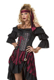 Women’s Pirate Wench Costume – Multi-Color Off-Shoulder Dress with Burgundy & Black Ruffled Skirt (X-Large)