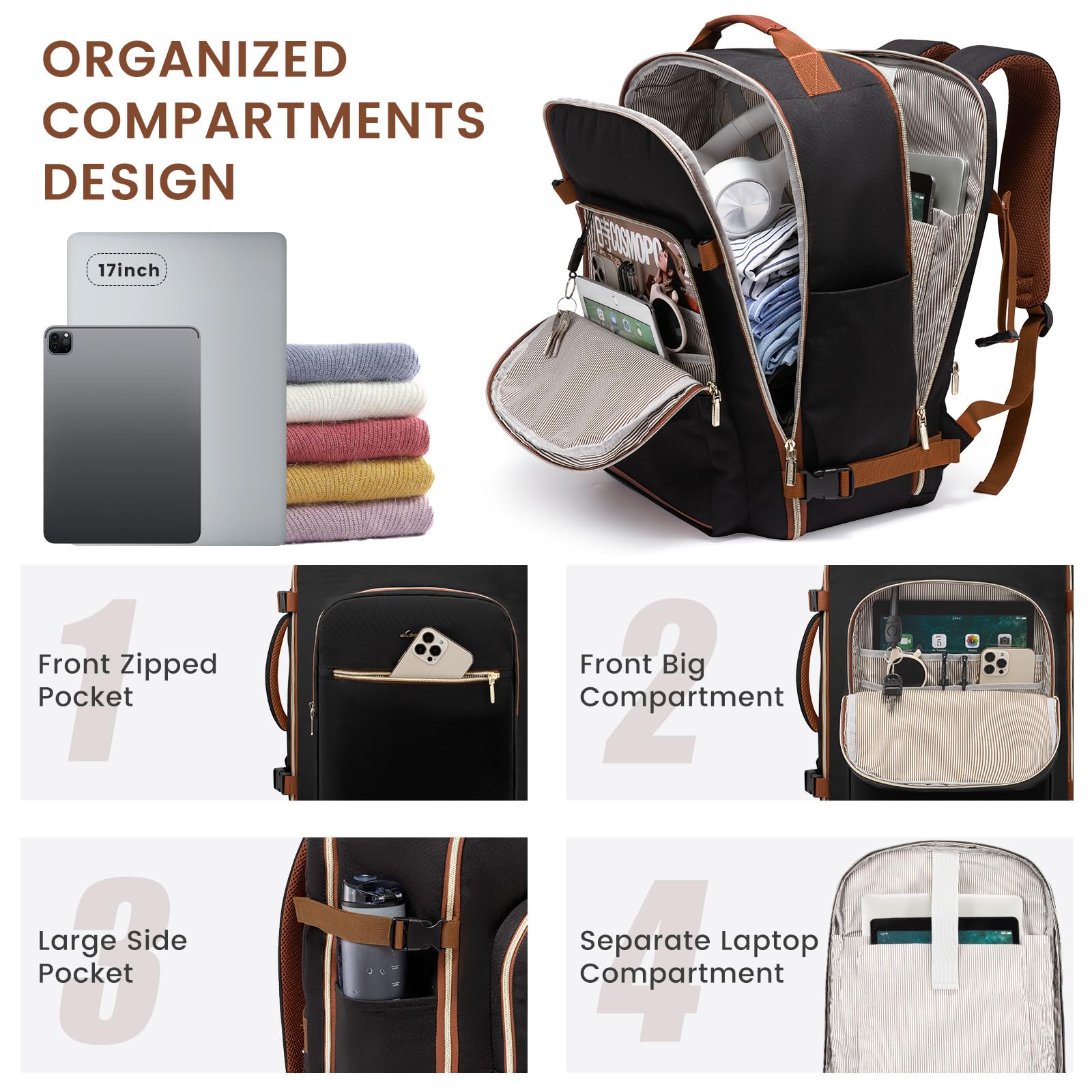 LOVEVOOK 40L Carry-On Travel Backpack with Box-Style Opening & Packing Cubes – Airline Approved