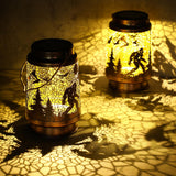 Bigfoot Solar Lantern – Gold Bronze Metal LED Outdoor Light with Waterproof Design & Rustic Hollow Pattern