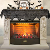 Black Lace Spider Web Mantel Scarf – Elegant Halloween Fireplace Decoration for Spooky Home Décor (18x96 Inches)