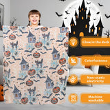 Glow in the Dark Halloween Blanket – Soft Flannel Pumpkin & Cat Throw Blanket for Kids & Adults (Skin Pumpkin)