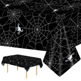 Halloween Tablecloths – 2 Pack Black Spider Web Plastic Table Covers (108 x 54 Inches)
