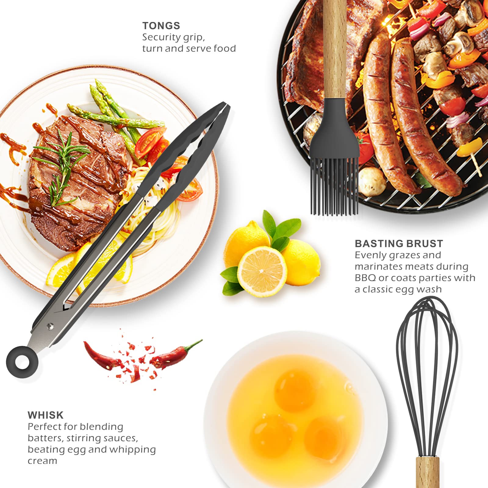 Silicone Kitchen Utensils Set – BPA-Free, Heat Resistant Cooking Tools with Stainless Steel Core