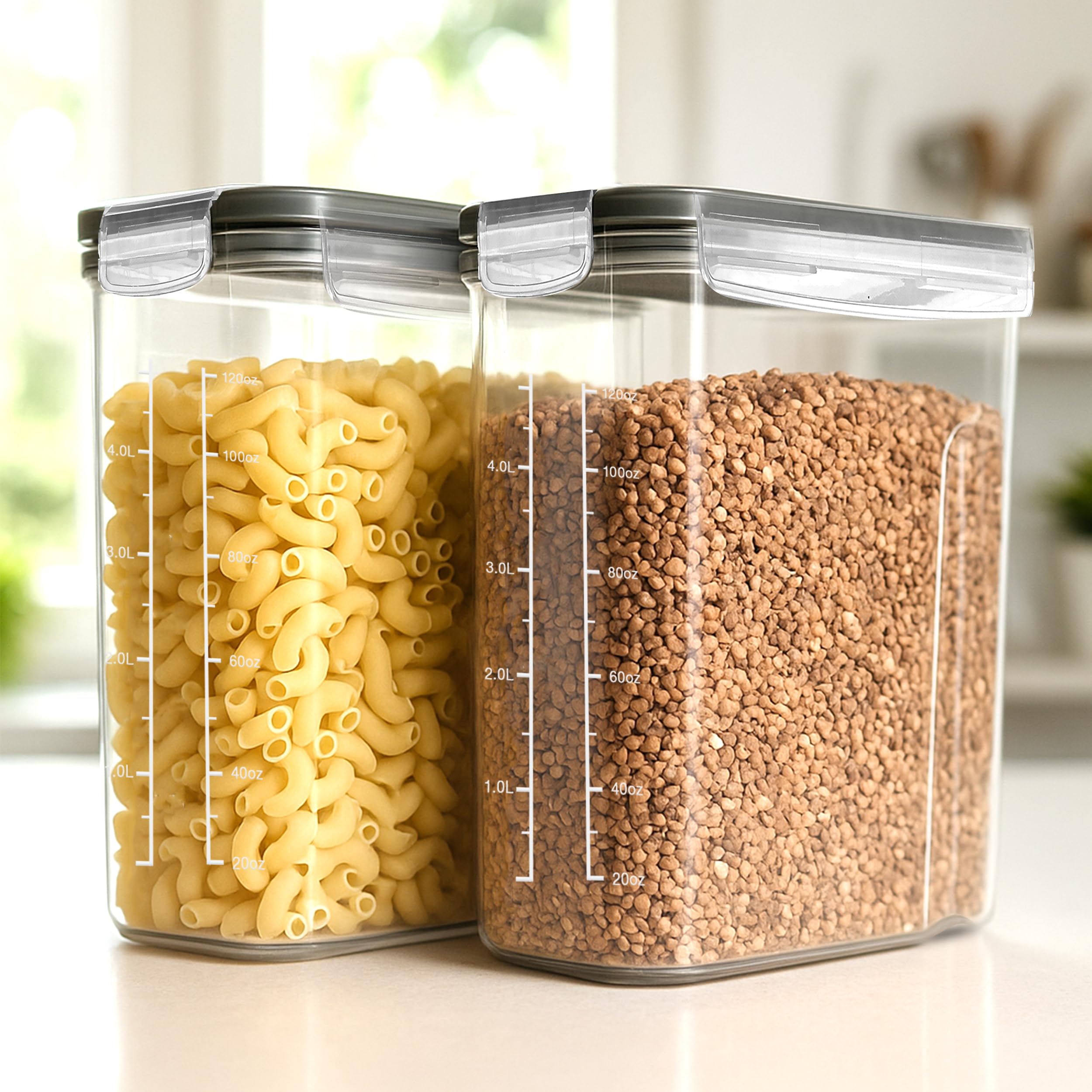 Clear Airtight Cereal Storage Containers with Pour Spout – Leakproof Pantry Canisters with Labels & Marker
