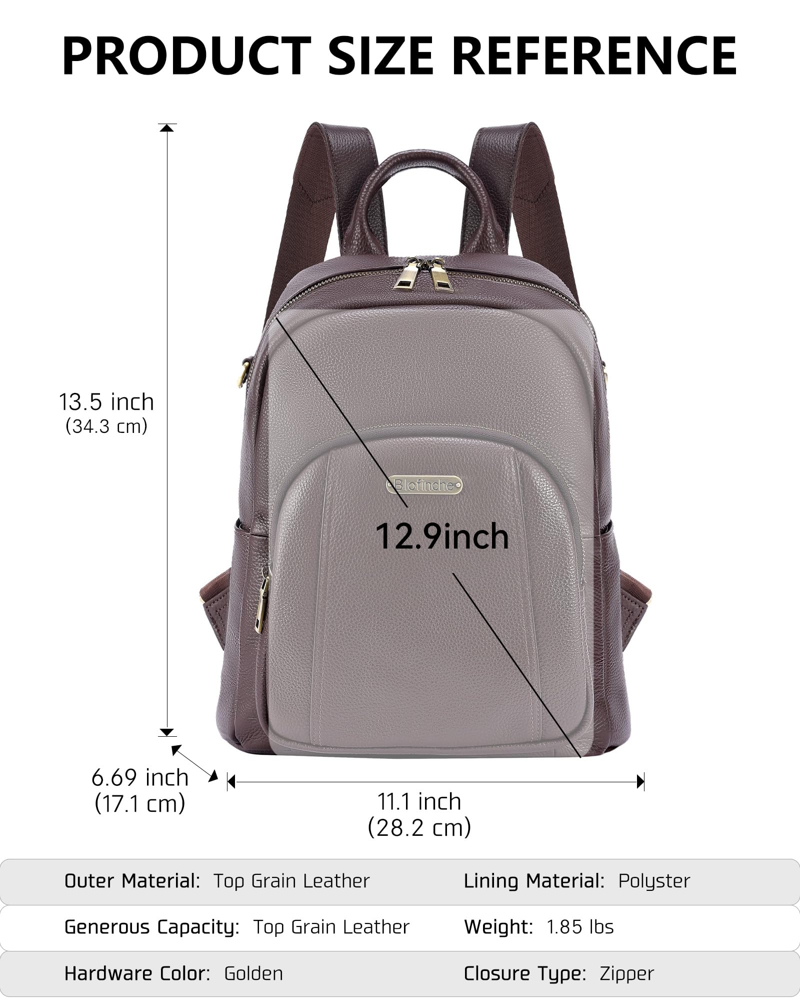 Women’s Genuine Leather Travel Backpack with Anti-Theft Pocket – 12.9-Inch Laptop, Coffee Brown
