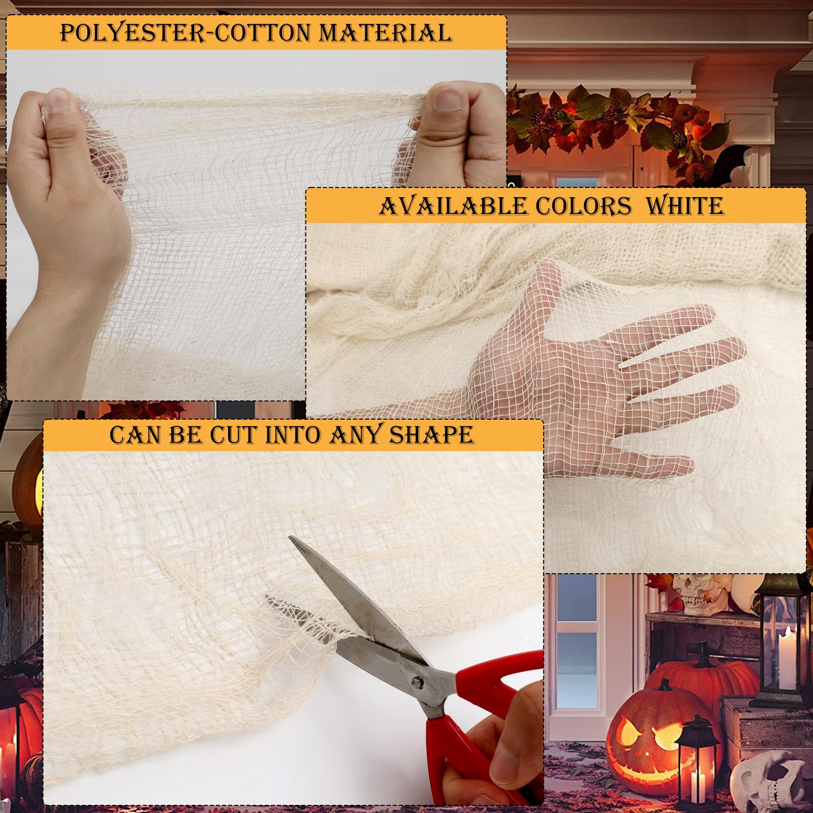 Beige Halloween Creepy Cloth – 315x78.7" Oversized Cotton Spooky Gauze for Haunted House & Party Decorations