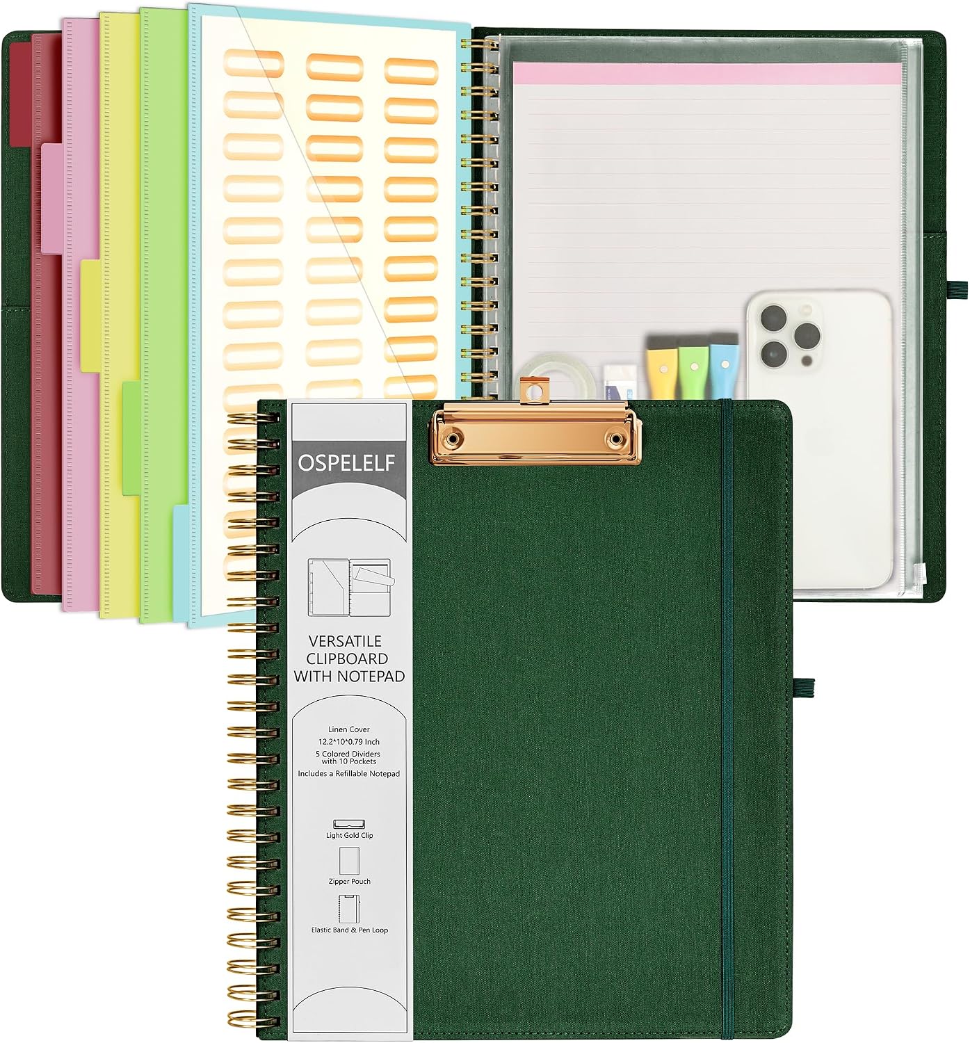 Purple Foldable Clipboard Folio with Pockets and Notepad