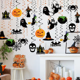Halloween Hanging Swirl Decorations – 36 Pack Pre-Assembled Ceiling & Wall Party Décor with Bats, Ghosts, Skulls & Pumpkins (Black)