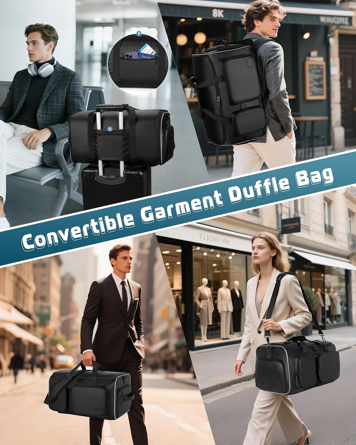 50L Convertible Garment Duffel Backpack with Shoe Compartment