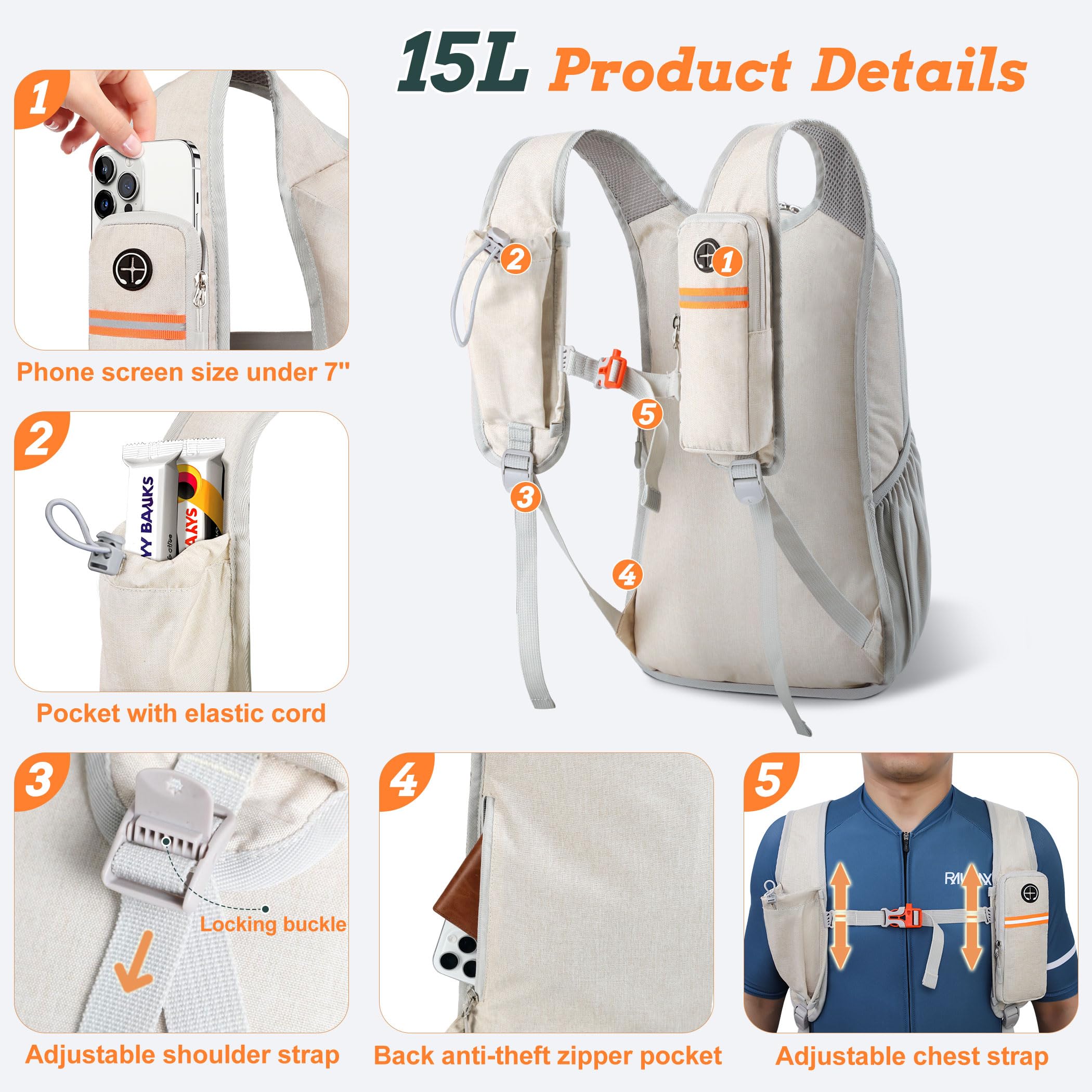 BECOJADDE 15L Ultralight Packable Hiking Backpack – Foldable Mini Daypack for Travel, Camping & Outdoor Use – Beige