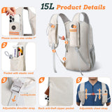BECOJADDE 15L Ultralight Packable Hiking Backpack – Foldable Mini Daypack for Travel, Camping & Outdoor Use – Beige