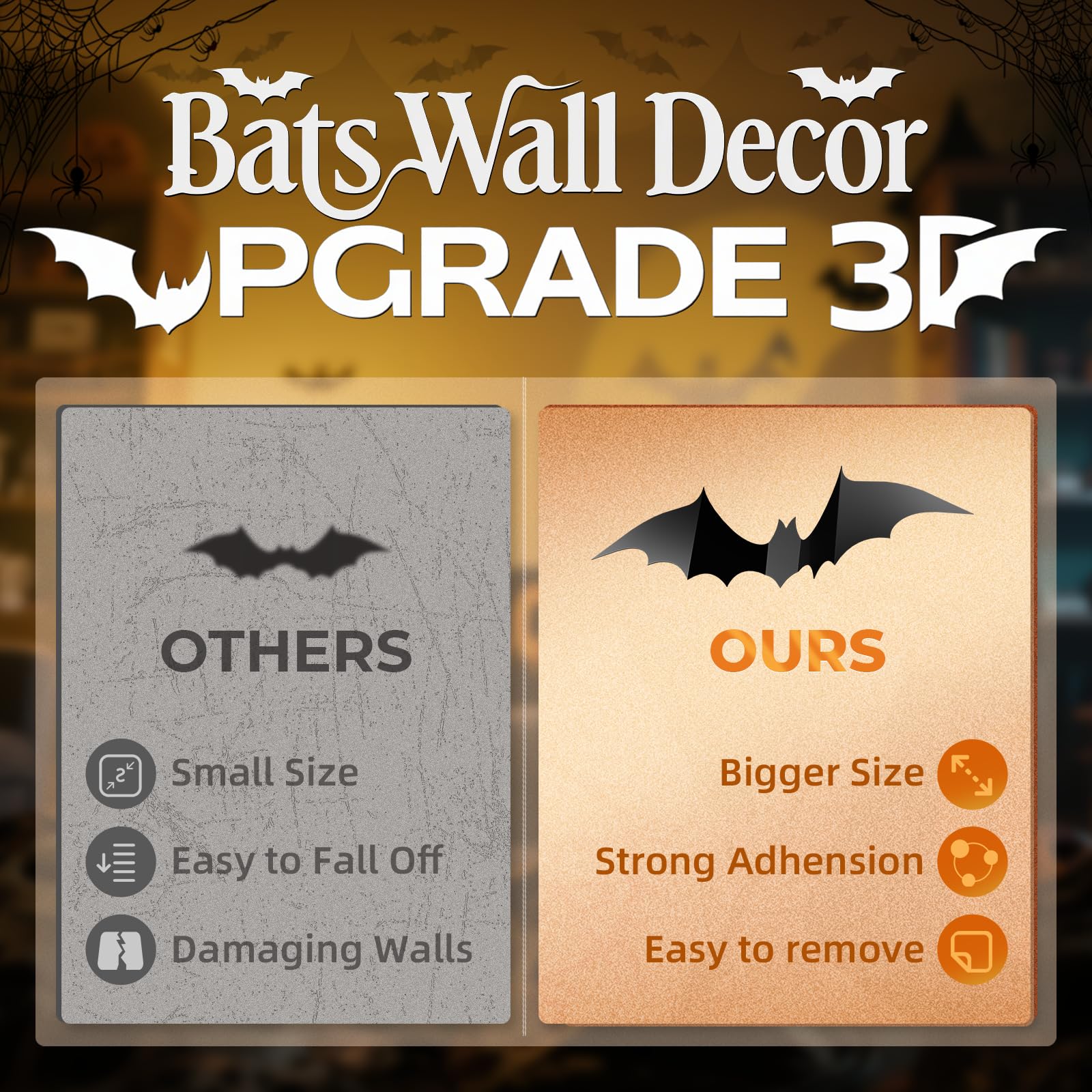 140PCS 3D Black Halloween Bats Wall Stickers – Waterproof PVC Bat Decals for Indoor & Outdoor Spooky Decor