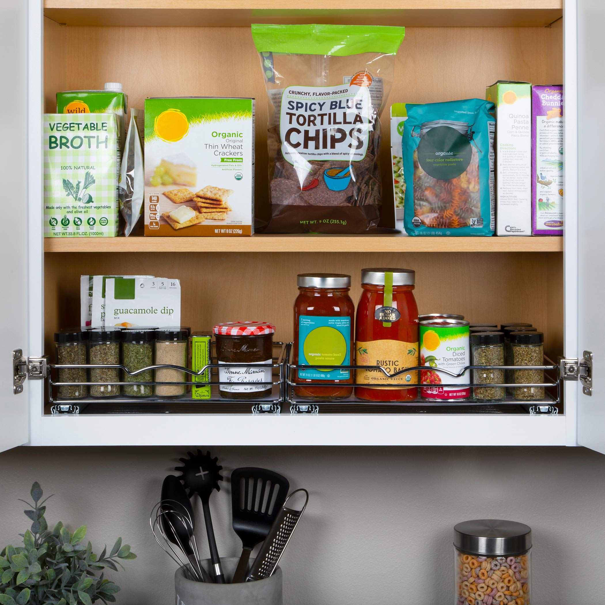 Slim Pull-Out Cabinet Spice Rack – Chrome Heavy-Duty Slide-Out Organizer for Narrow Cabinets