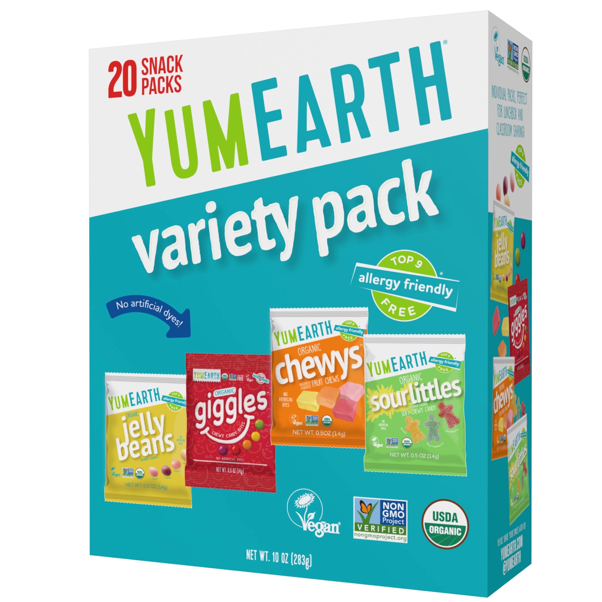 YumEarth Organic Halloween Candy Variety Pack – 20 Snack Bags of Vegan, Gluten-Free & Allergen-Free Fruit Treats 🍎🍋🎃