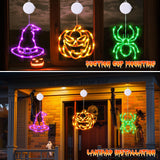 Halloween Window Lights Set – Pumpkins, Witch Hats & Spider LED Decor with Timer & Dual Lighting Modes (Battery Operated)