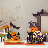 6-Piece Wooden Halloween Table Centerpieces 🎃 Cats, Ghosts & Bats – Festive Multicolor Home Decorations
