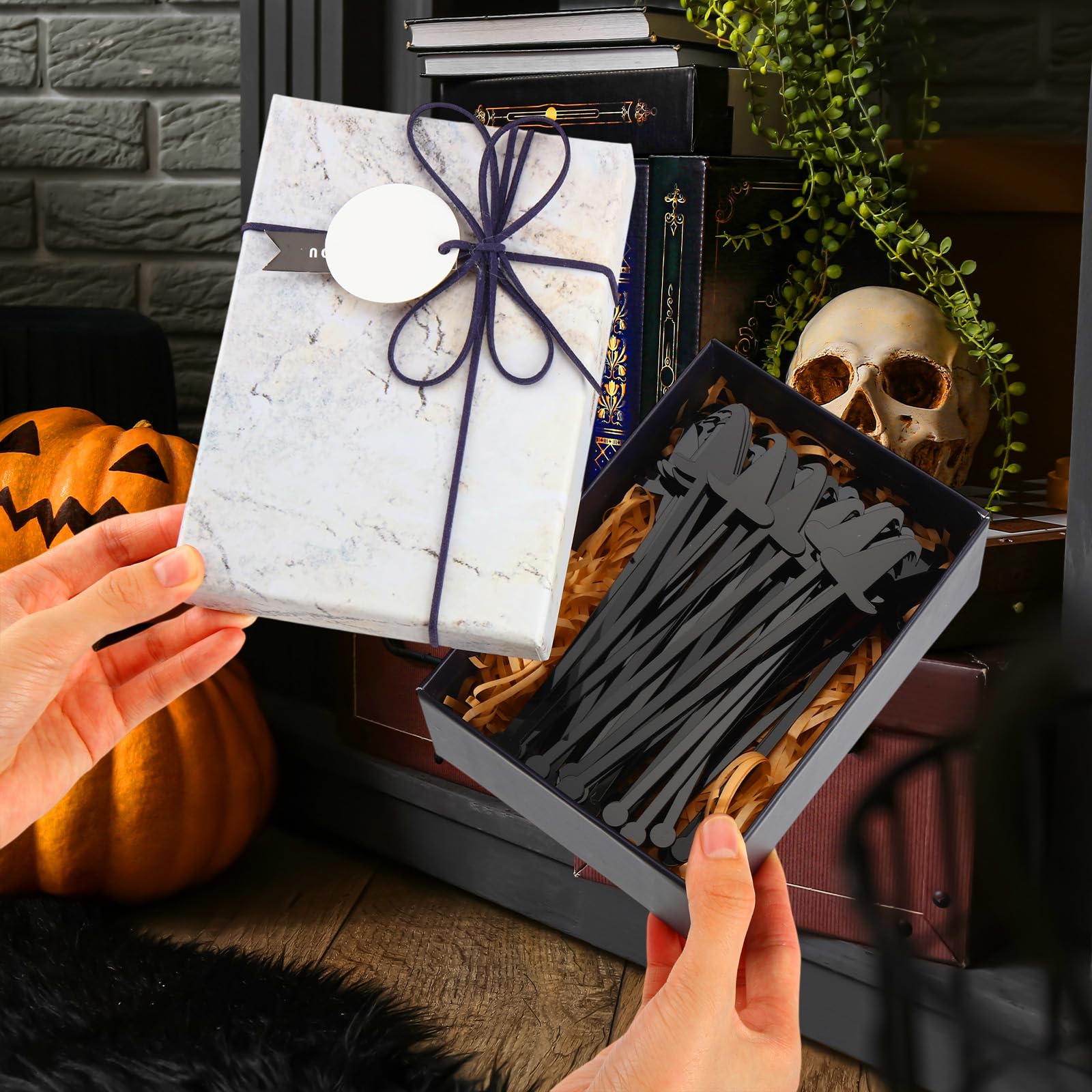 Halloween Witch Party Drink Stirrers – 48 Pcs Acrylic Cocktail Mixing Sticks for Coffee, Tea & Party Drinks