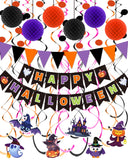 Halloween Party Decoration Set – 7.2ft Banner, Hanging Swirls, Flags & Garland Kit (50+ Pieces) for Indoor & Outdoor Festive Décor