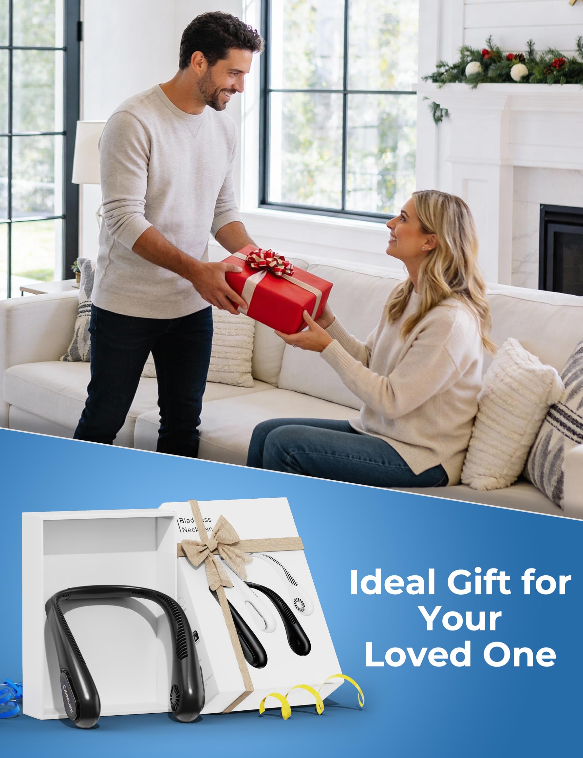 Rechargeable Bladeless Neck Fan – 360° Wearable Cooling Fan with 3 Speeds & 5000mAh Battery