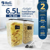 XL 6.5L Airtight Food Storage Containers (2-Pack) – BPA-Free Leak-Proof Stackable Pantry Canisters with Labels