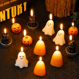 12 Pcs Halloween Mini Candles Set 🎃 Ghost, Pumpkin, Candy Corn & Black Cat Designs – Multicolor Wax Tealights for Fall & Party Decor