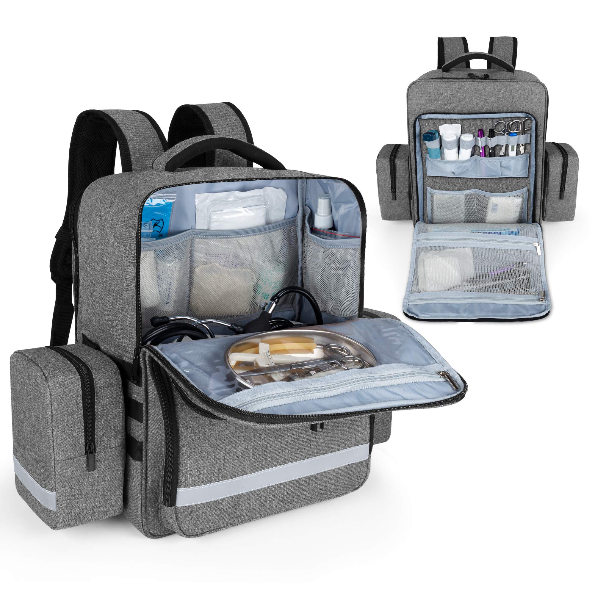 TRUNAB Emergency Medical Backpack – Modular EMT-Style Organizer with Detachable Side Pockets & Non-Slip Base (Grey)