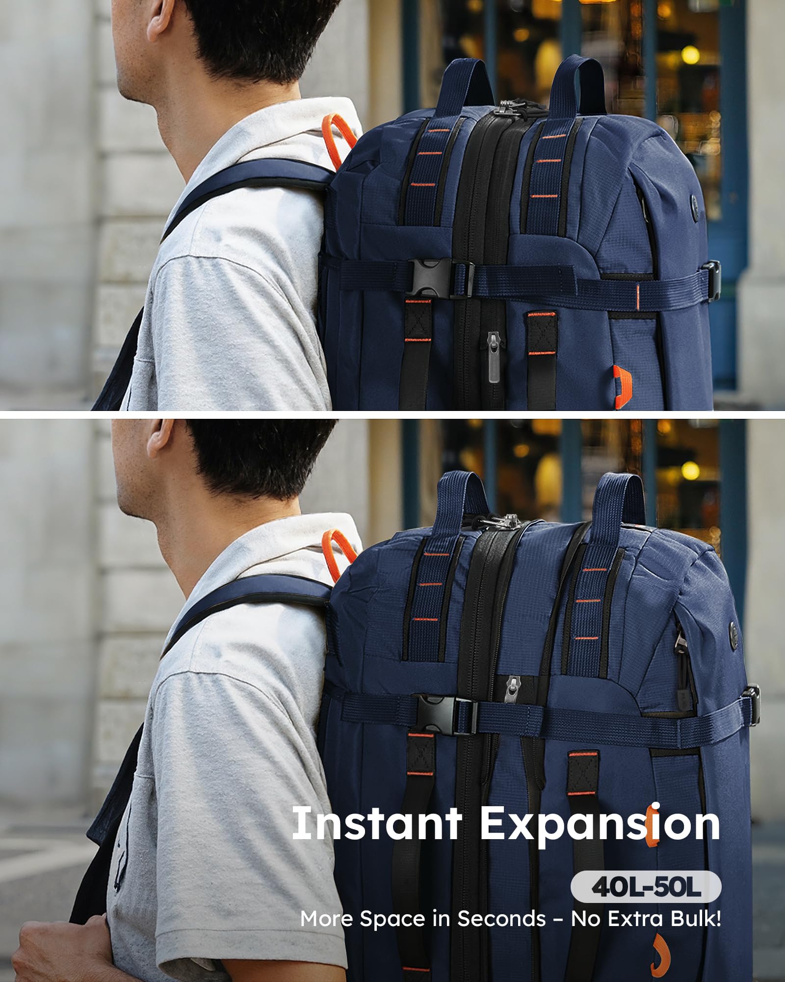 Tolaccea Expandable Carry-On Travel Backpack 40L–50L with TSA-Friendly Design and Laptop Compartment