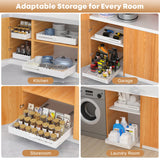 Expandable Pull-Out Cabinet Organizer – No-Drill Slide-Out Drawer with Adjustable Width & Depth for Kitchen & Pantry (White)