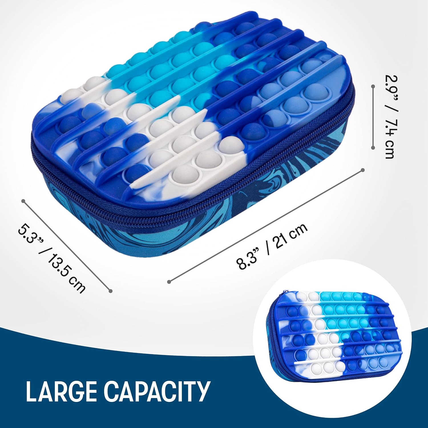 Blue Pop-It Sensory Pencil Case with Large Storage